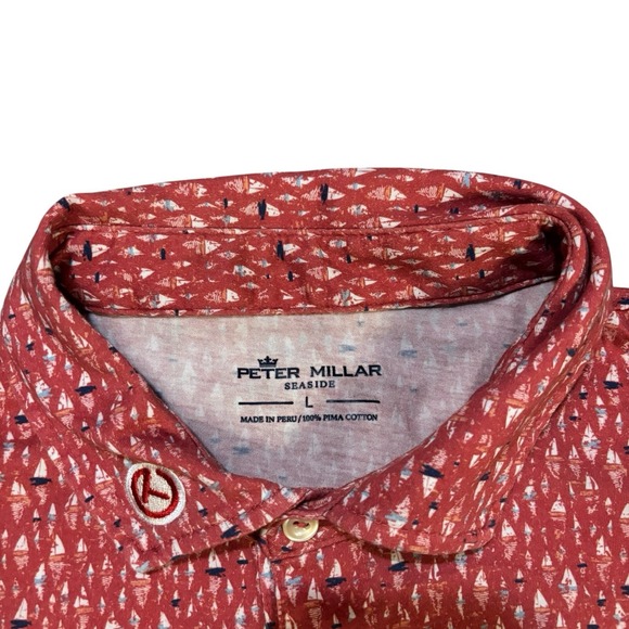 Peter Millar Seaside Scotty Cameron Polo Shirt Boat Print Mens Large Pima Cotton - Picture 4 of 9